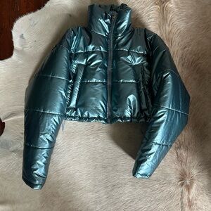 Urban Outfitters Blue Cropped Puffer Jacket